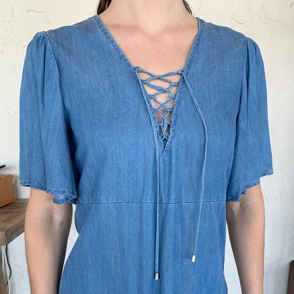 LOVERS + FRIENDS chambray lace up dress with flare - Picture 4 of 5